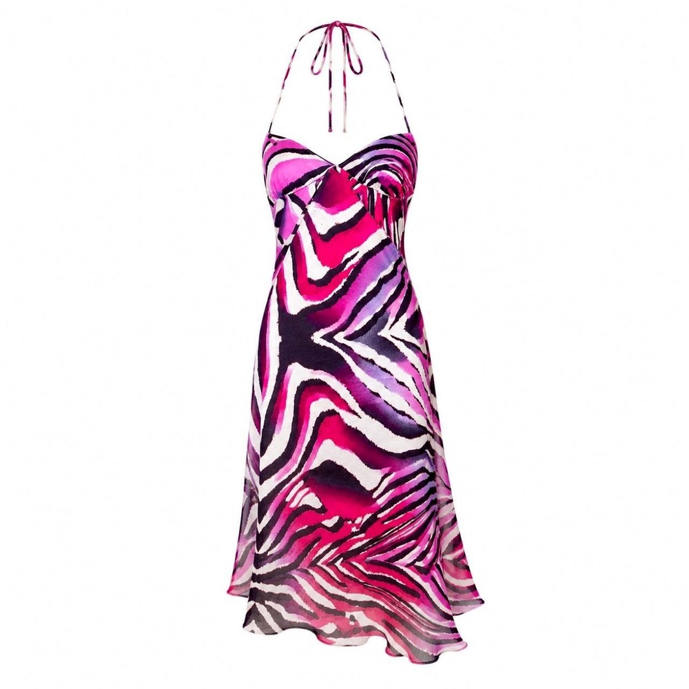 Cavalli Vintage Pink Animal Halter Dress